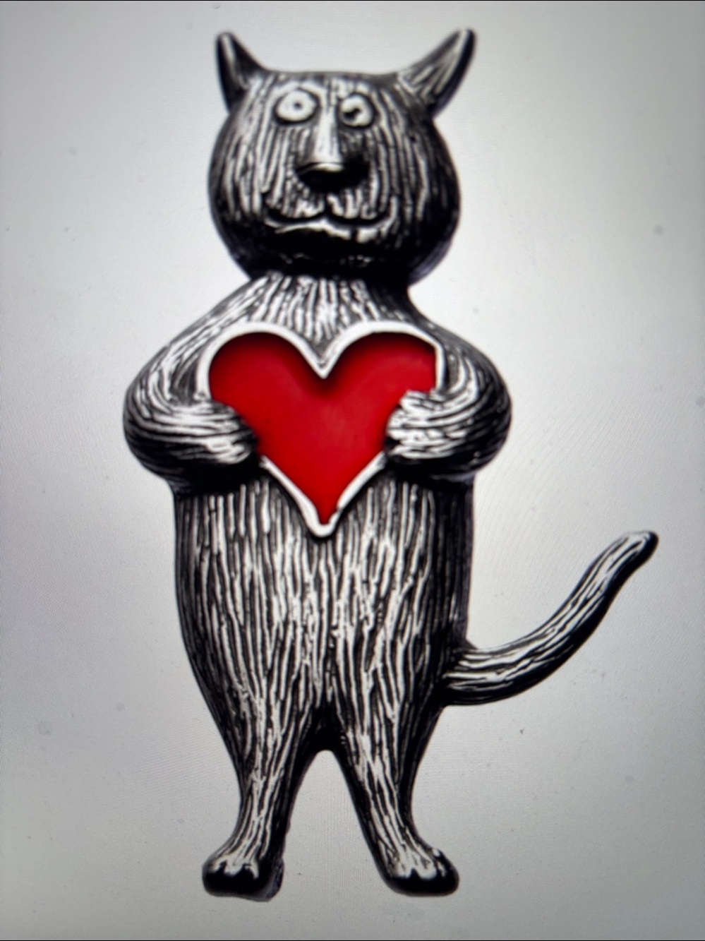 NWT Laurel Elliott Sterling Silver Cat Pin with Red Enamel Heart